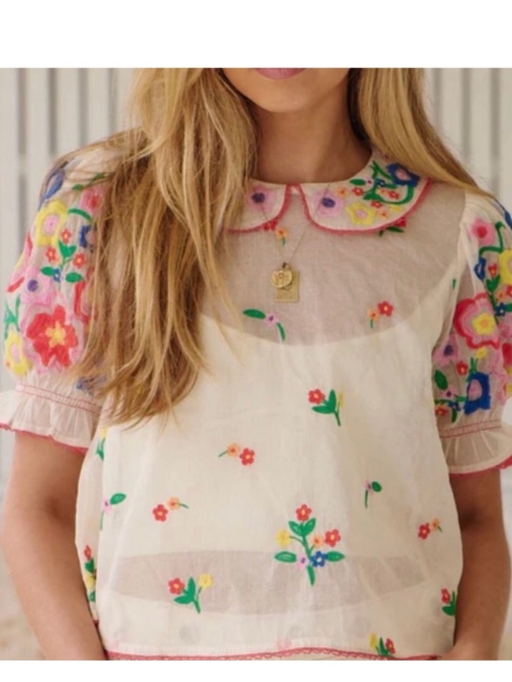 Bloggers fave Free People Flowers of Love embroidered sheer top ecru SZ small - Picture 5 of 16